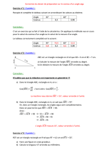 Correction du devoir de préparation sur le cosinus angle aigu