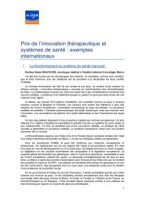 Prix de l`innovation thérapeutique et systèmes de santé : exemples