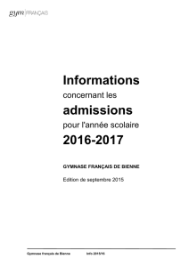 Informations admissions 2016-2017