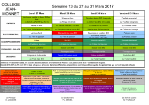 Menu du 27 au 31 Mars 2017 - Collège Jean Monnet