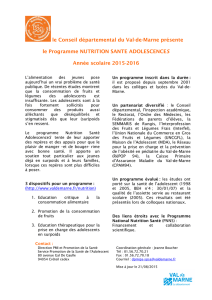 Le programme Nutrition Santé Adolescences 2015