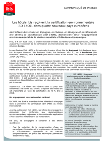 Les hôtels ibis reçoivent la certification environnementale ISO