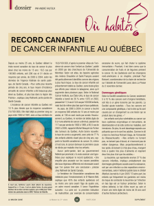 record canadien de cancer infantile au québec