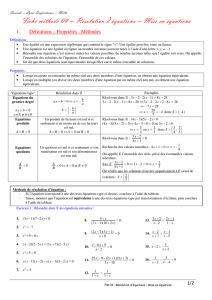 Fiche méthode 04 – Résolution d`équations – Mise en équations