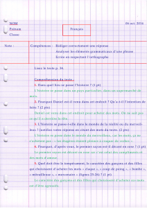 NOM 06 oct. 2014 Prénom Français Classe Note