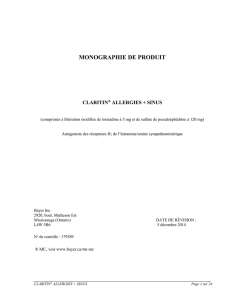 Claritin Allergies + Sinus Monographie de Produit Bayer