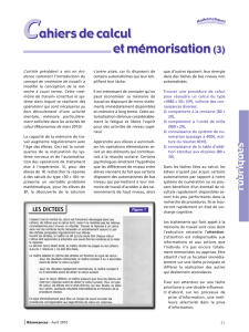 Cahiers de calcul et mémorisation (3) Cahiers de calcul et