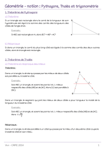 Géométrie - Notion - Pythagore, Thalès et trigonométrie