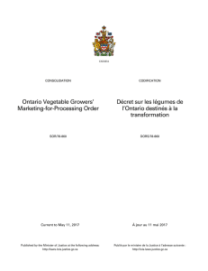 Décret sur les légumes de l`Ontario destinés à la transformation