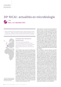 30e RICAI : actualités en microbiologie