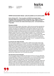 CS/KS Communication Suisse : prise de position sur le service public