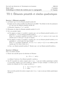 TD 2. Éléments primitifs et résidus quadratiques