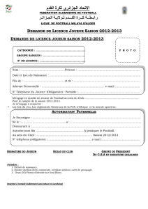 Licence joueurs - Ligue de Football de la Wilaya d`Alger