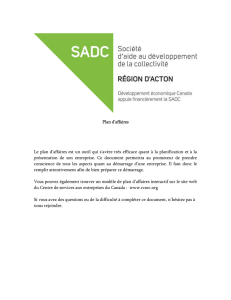 Plan d`affaires - SADC de la région d`Acton