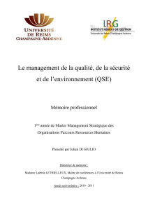 I. Le management de la Qualité, Sécurité, Environnement