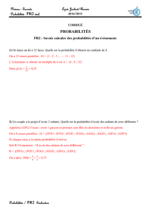 Niveau : Seconde Probabilités PR2 éval. Lycée Joubert/Ancenis