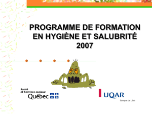 Introduction : Plan de la formation en hygiène et salubrité
