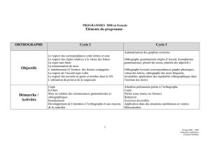 Elements du programme 2008 en français : orthographe