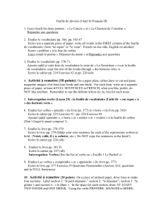 Feuille de devoirs (Unité 8) Français IB