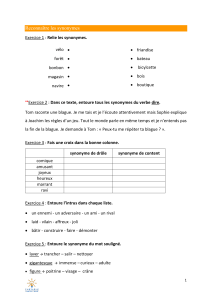 Exercice 1 : Relie les synonymes.