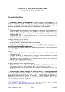 Proposition de projet BICfB Informatique 2005 Plan général