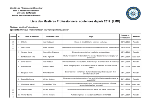 Liste des Mastères Professionnels soutenues depuis 2012 (LMD)