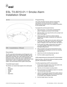 ESL TX-6010-01-1 Smoke Alarm Installation Sheet