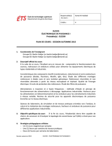 ELE355 ÉLECTRONIQUE DE PUISSANCE I Préalable(s) : ELE200