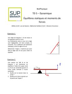 TD 5 – Dynamique Équilibres statiques et moments de forces