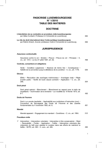 pasicrisie luxembourgeoise n° 1/2010 table des matieres doctrine