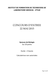 Annales Concours IFTLM 2015 Biologie