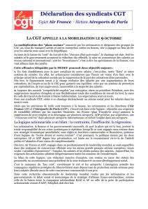 (9 octobre 2012 - Déclaration Commune CGT Air France Aéroports