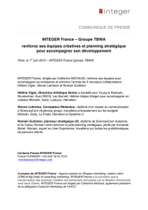 COMMUNIQUE DE PRESSE INTEGER France – Groupe