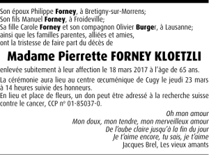 Madame Pierrette FORNEY KLOETZLI