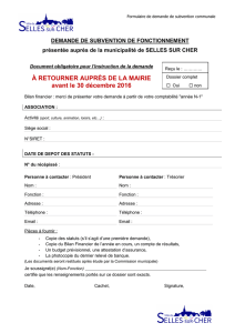 Demande de subvention - Mairie de Selles-sur-Cher