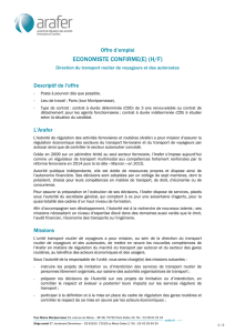 Offre d`emploi Economiste confirmé (DTRVA Unité TRV)