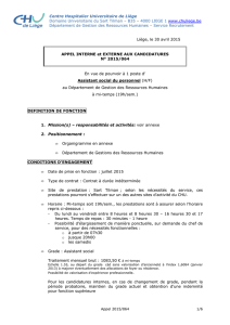 2015-064 - 1 assistant social du personnel - CHU de Liège