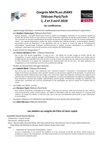 Congrès MATh.en.JEANS Télécom ParisTech 1, 2 et 3 avril 2016