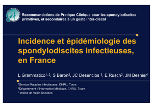 Incidence et épidémiologie des spondylodiscites