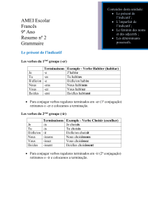 AMEI Escolar Francês 9º Ano Resumo nº 2 Grammaire Le présent