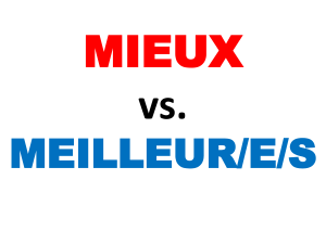 MIEUX vs. MEILLEUR/E/S MIEUX = better / best MIEUX