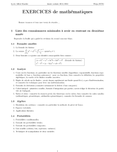 EXERCICES de mathématiques - Lycée Alfred Kastler de Cergy