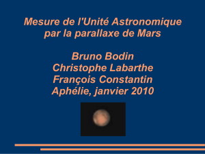 Mesure de l`Unité Astronomique par la parallaxe de Mars Bruno