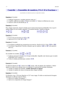 Contrôle : « Ensembles de nombres, P.G.C.D et fractions »