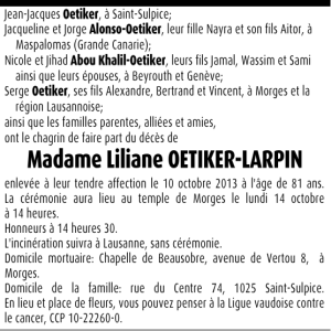 Madame Liliane OETIKER-LARPIN