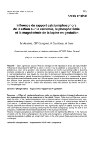 Influence du rapport calcium/phosphore et la magnésémie de la