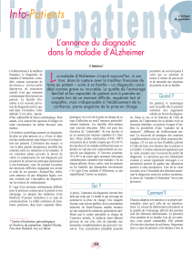 L annonce du diagnostic dans la maladie d Alzheimer