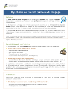 Info en bref - Dysphasie ou trouble primaire du langage