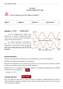 Seconde EVALUATION N°2 (1h) Exercice 1 : ( 8 pts ) Audiogramme