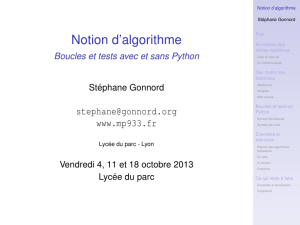 Notion d’algorithme  www.mp933.fr Boucles et tests avec et sans Python